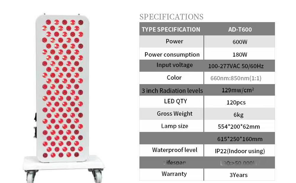 Biovital AD-T600 Full Body Red Light Therapy Panel | 660nm & 850nm | 600W
